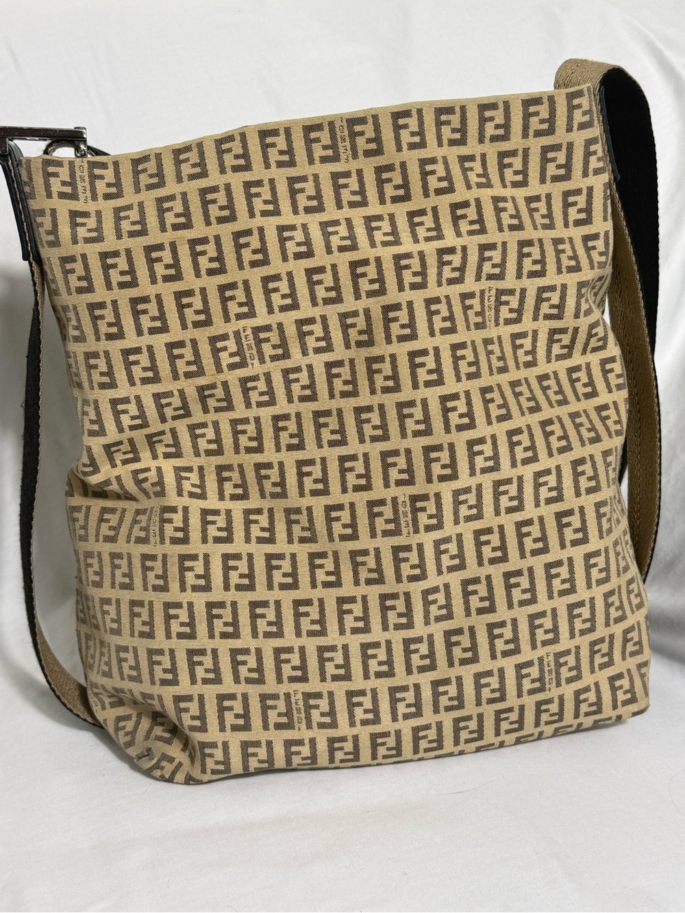 Fendi Brown Zucchino Canvas Messenger Bag FF Logo Crossbody Vintage - Picture 3 of 14